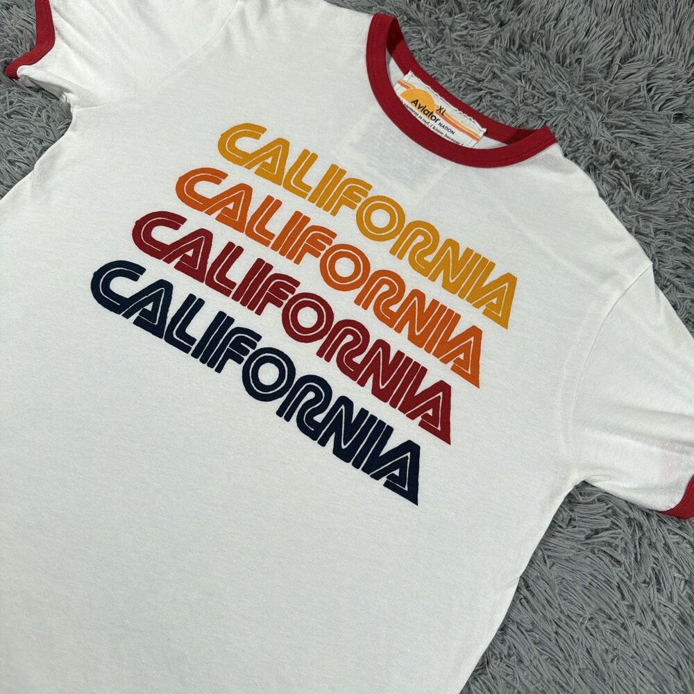 Aviator Nation Shirt Extra Large White Ringer California Repeat Pullover Unisex